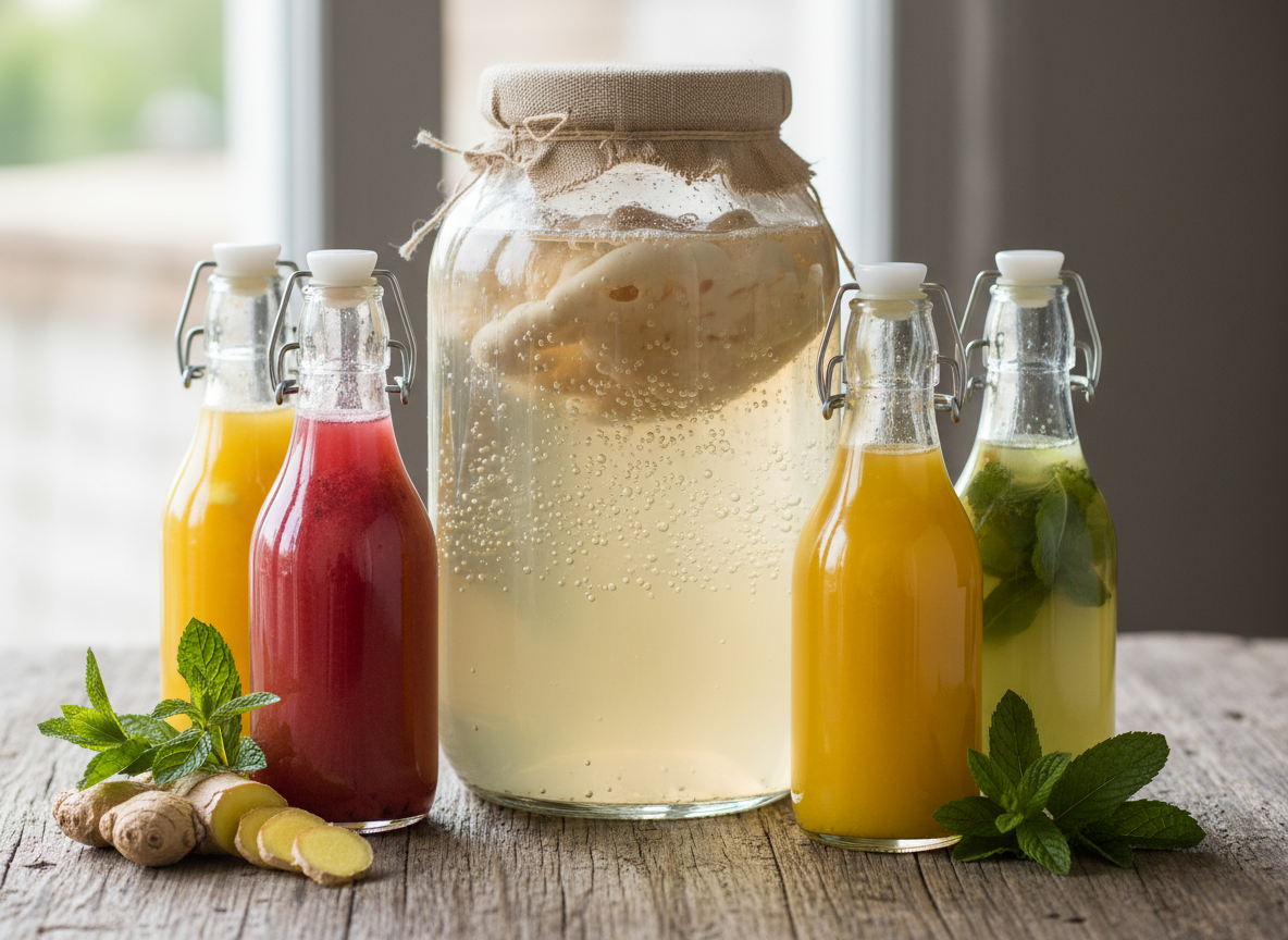Selbstgemachter Kombucha mit Ingwer und Beeren