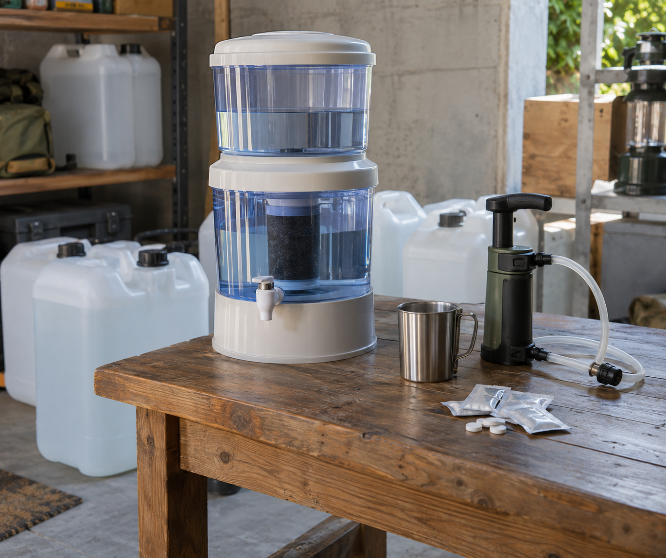 Trinkwasser-Vorsorge für den Notfall mit Wasserfilter, Wasserlagerung und Notfallplan