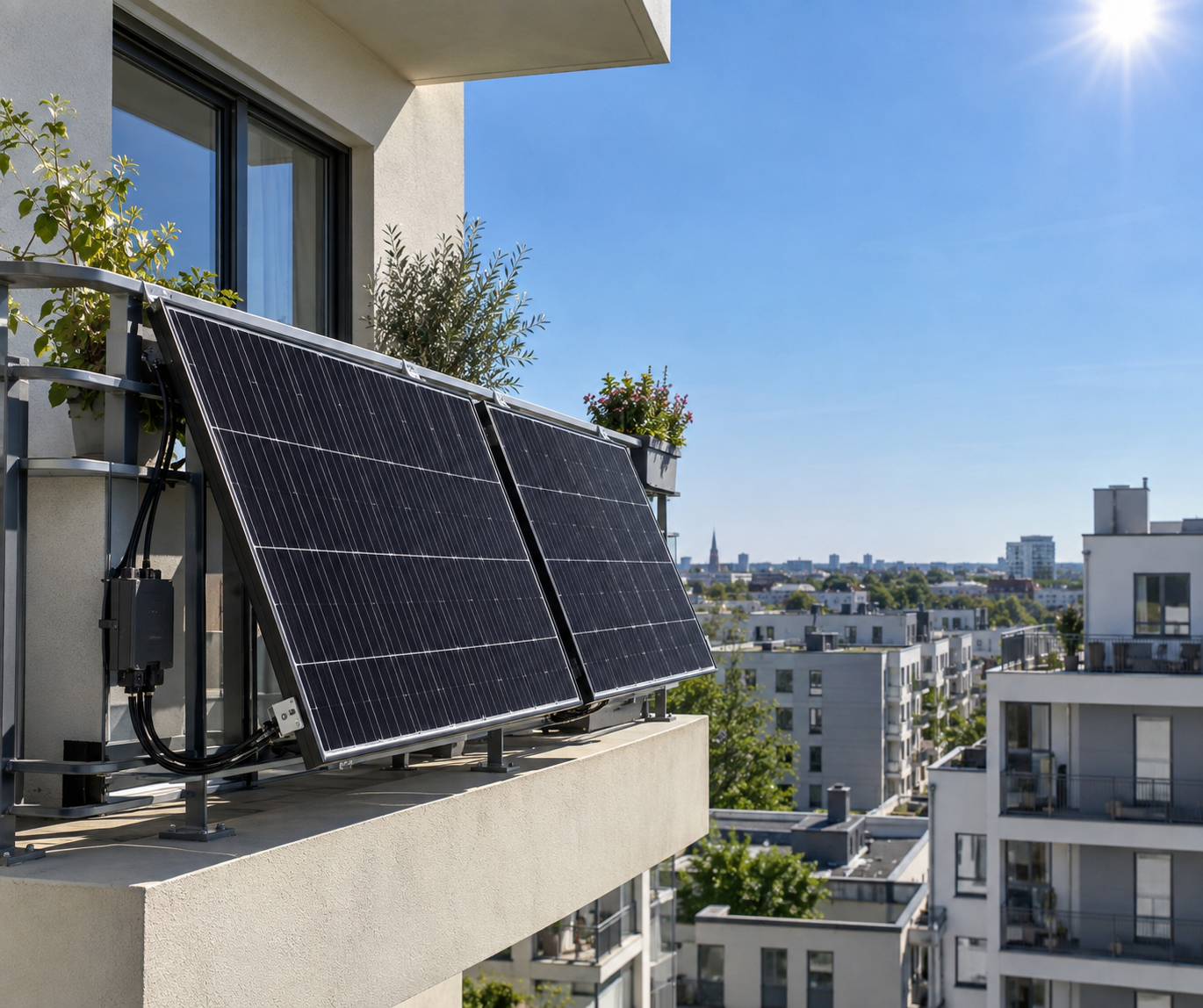 Balkonkraftwerk mit Solarmodulen am Balkon für eigenen Solarstrom zuhause